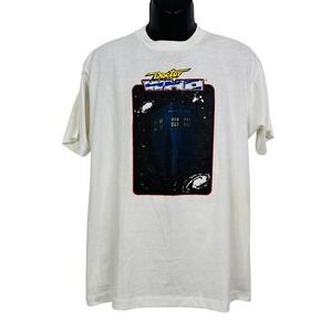 1980s Screen Star Best Vintage BBC‎ Doctor Who Tardis White Graphic Tee Size XL